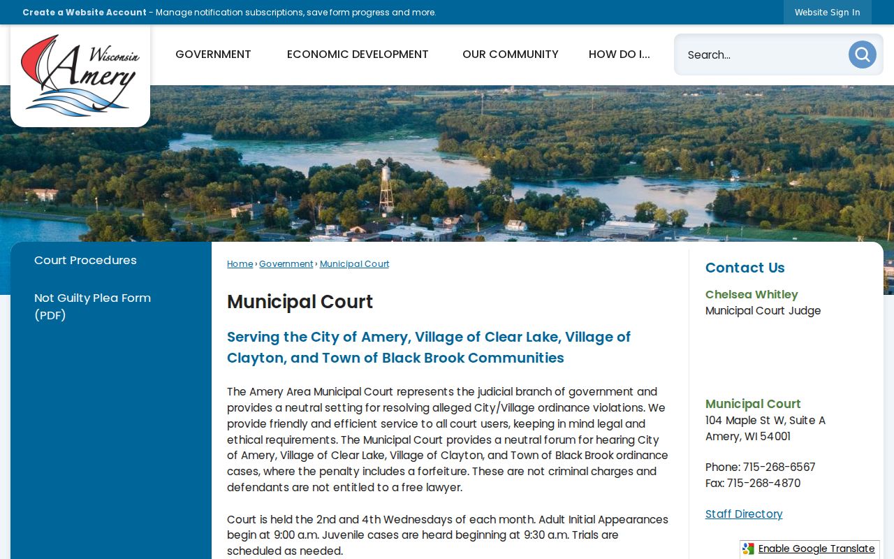 Amery criminal records and Amery Area Municipal Court access