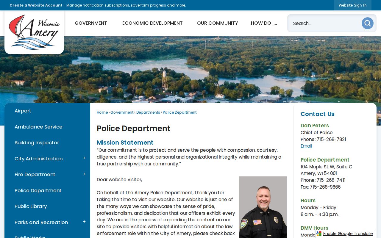 Amery criminal records information from the Amery Police Department