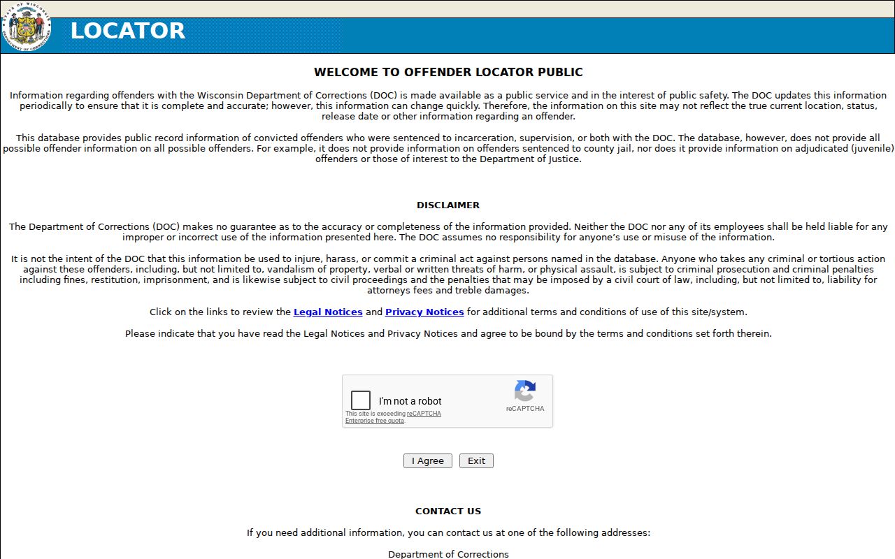 Polk County criminal records route to Wisconsin DOC LOCATOR